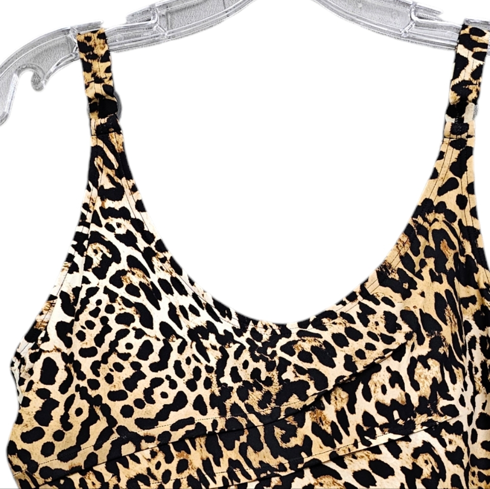 Nwt DKNY Animal Print Brown/Black 1 piece Pleated Front Detail Swimsuit - Picture 6 of 17